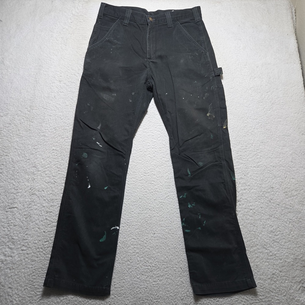 Carhartt Black Carpenter Canvas Workwear Pants Size 32x31 B324-BLK Distressed